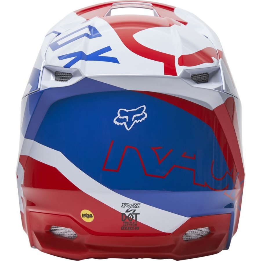 helma Fox V1 Skew helmet 2022 white/red/blue + BRÝLE
