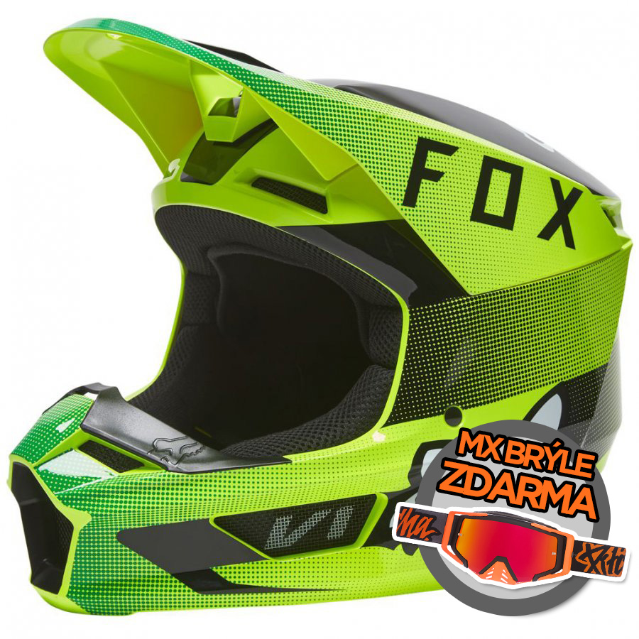 Helma Fox V1 Ridl helmet Ece 2022 fluo yellow + BRÝLE