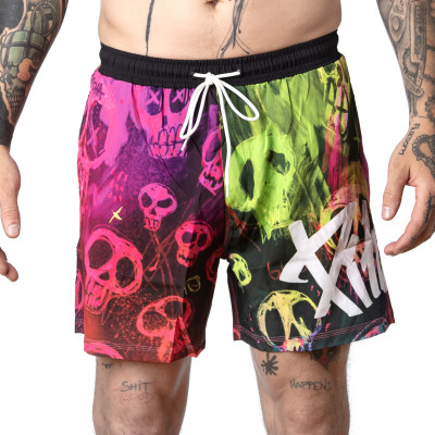 koupací šortky Pitcha SKULL boardshort fluo