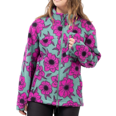 mikina Eivy Versa Sherpa jacket turquoise flower